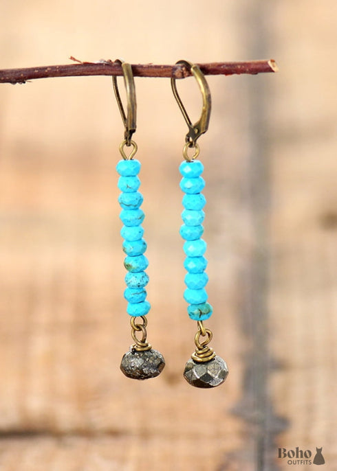 Pendientes bohemios, pendientes colgantes, labradorita azul y negra